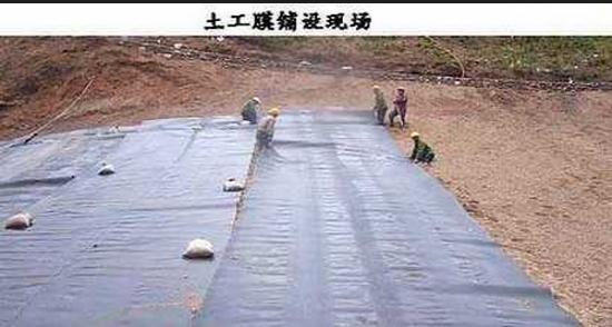 土工膜鋪設(shè)施工現(xiàn)場